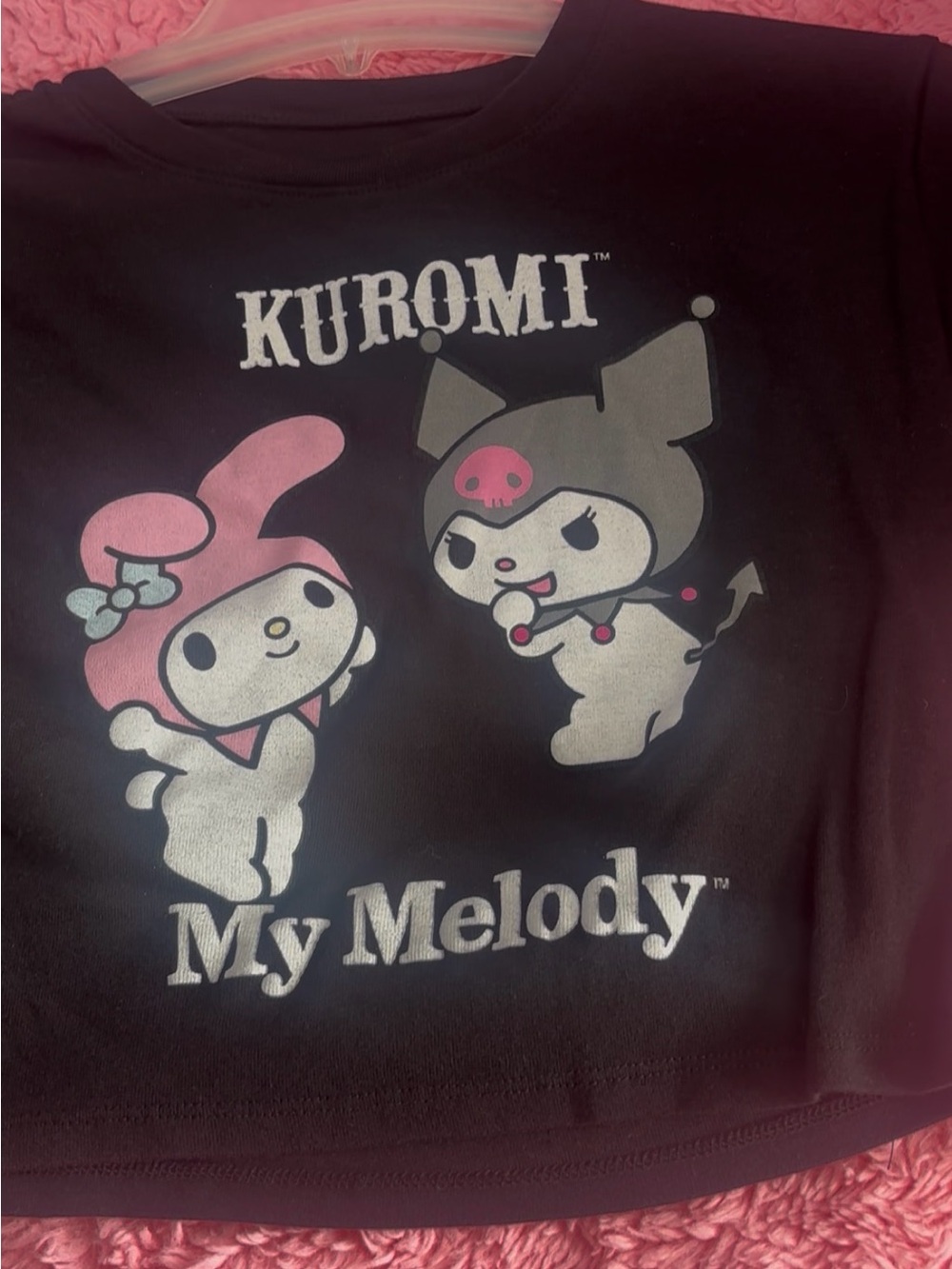 Fashion Nova Black Kuromi My Melody Graphic Crop Top - Pink & White Accents